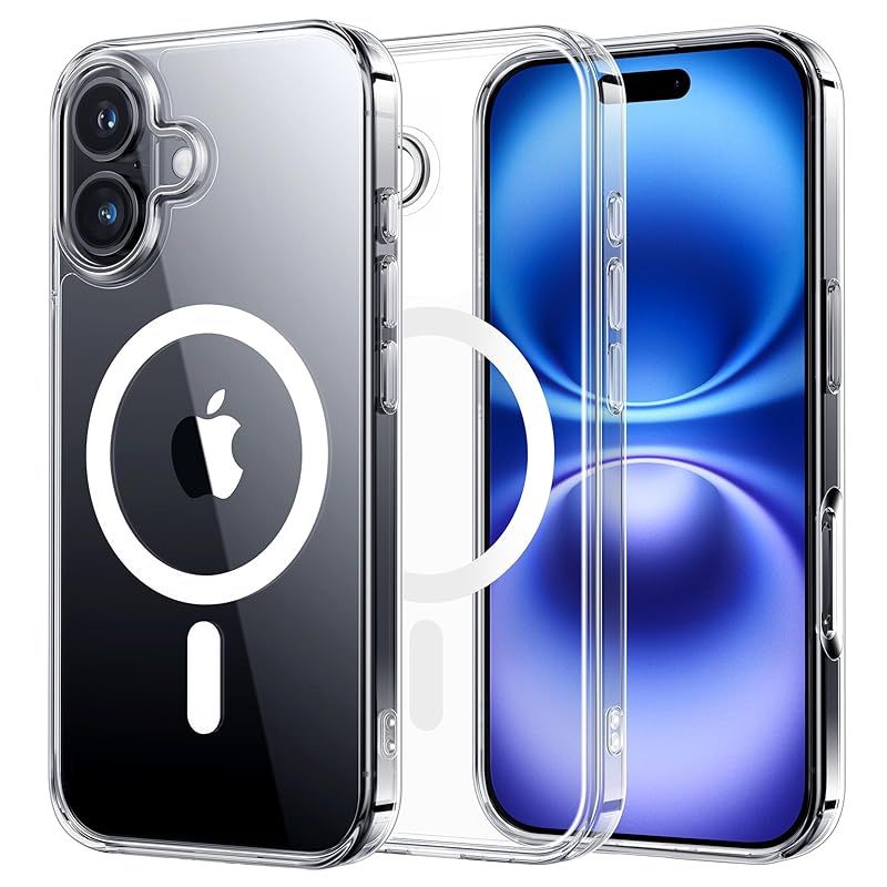 NIMASO iPhone 16 用 ケース MagSafe 黄変防止 マグネット搭載 マグセーフ対応 耐衝撃 米軍MIL規格 SGS認証 PC背面 いPhone 16 対応 傷つけ防止 薄型 ワイヤレス充電対応 ストラップホール付き アイフォ