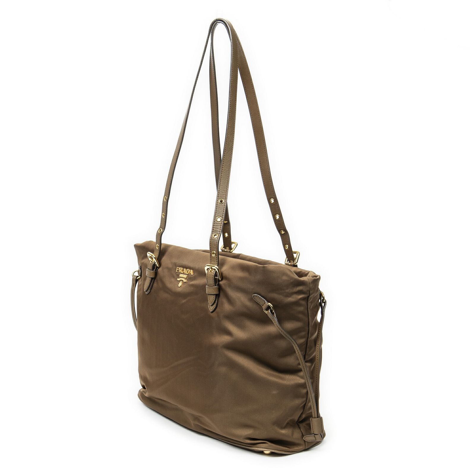 PRADA プラダジップショッピングトートタンナイロンキャンバスA