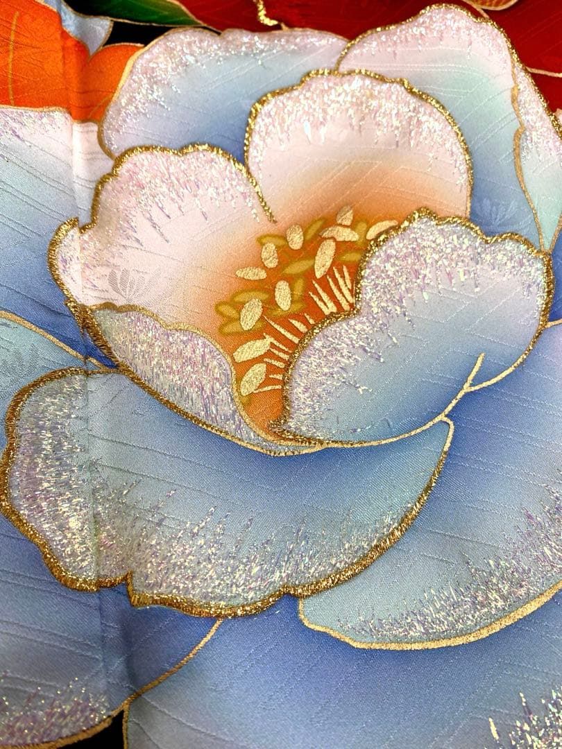 振袖 豪華 金彩 ラメ刺繍 椿 紋意匠 身丈169cm パールトーン加工 振袖 豪華 金彩 ラメ刺繍 椿 紋意匠 身丈169cm パールトーン加工