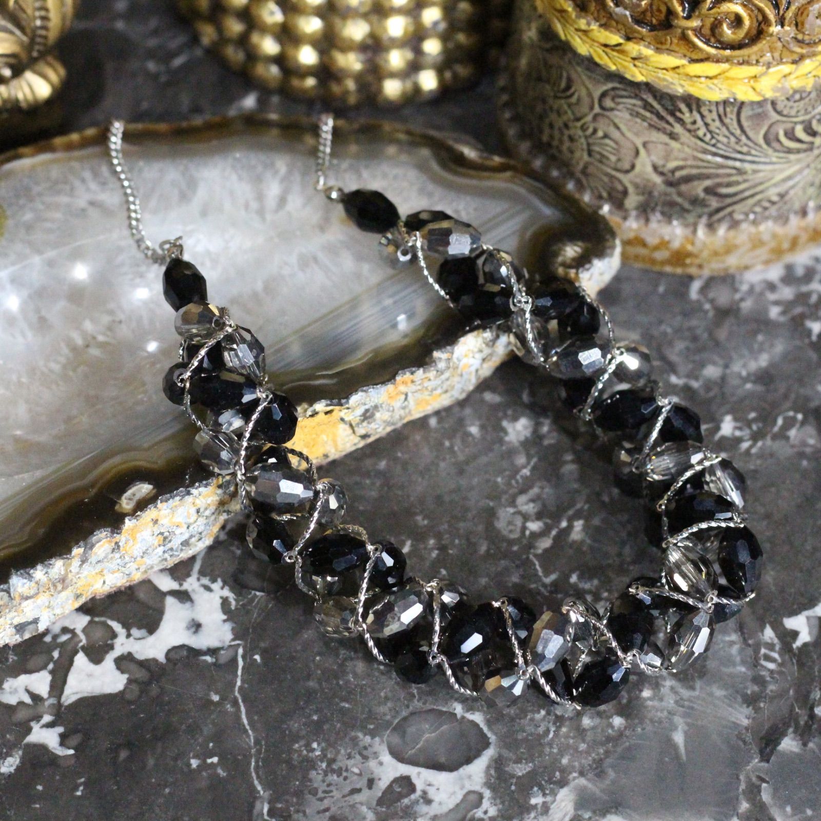 USA VINTAGE BLACK STONE SPIRAL CHAIN DESIGN NECKLACE/アメリカ古着 