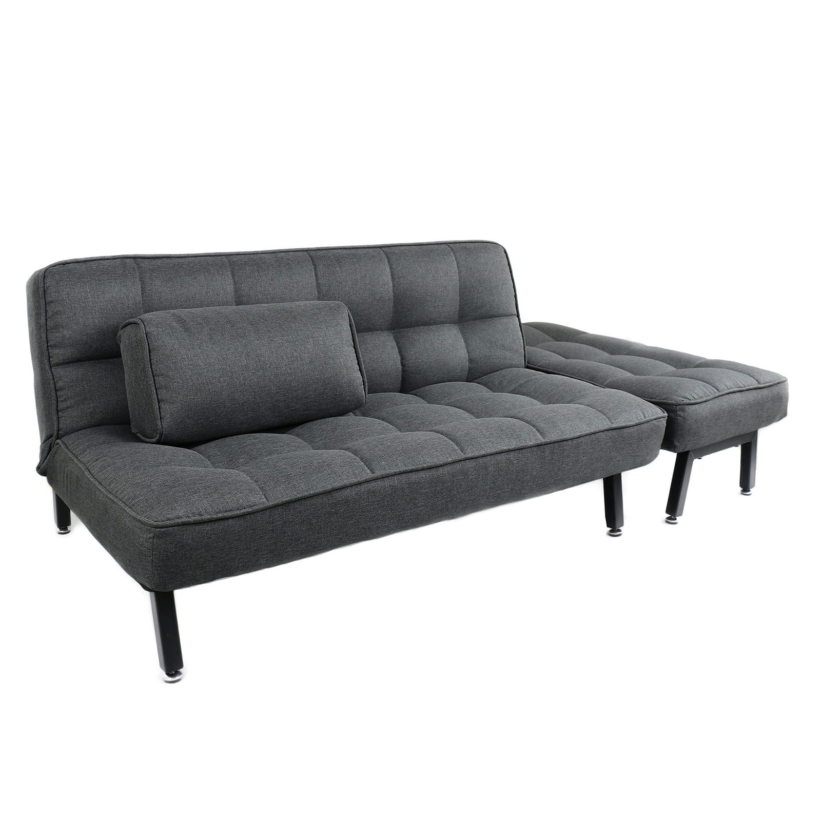 ソファベッド 14段階リクライニング ローソファ クッション付き オットマン カウチソファ 2人掛け チャコールグレー 脚取り外しタイプ リビングソファ LUOMANソファ