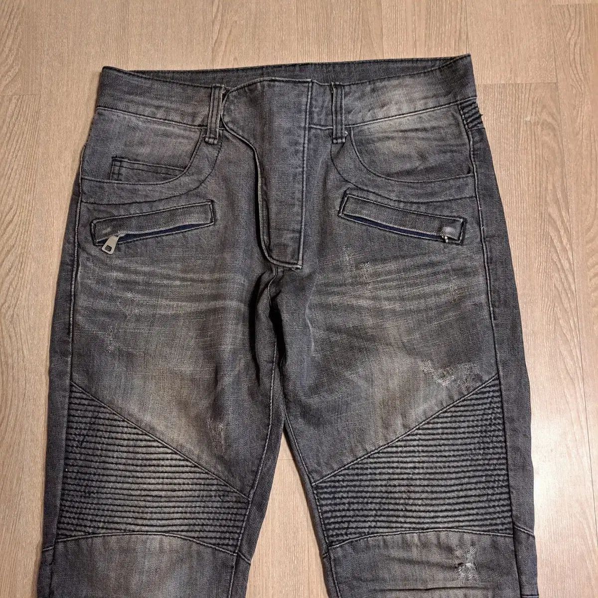 黒 ウォッシング バイカー デニム パンツサイズ 46