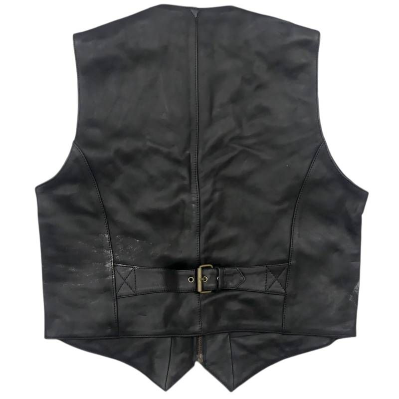 レザーベスト L バイカー ベスト 牛革 カウレザー 黒 ブラック ジップ