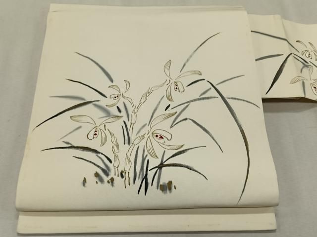 平和屋着物◎塩瀬 九寸開き名古屋帯 手描き カトレア 正絹 逸品