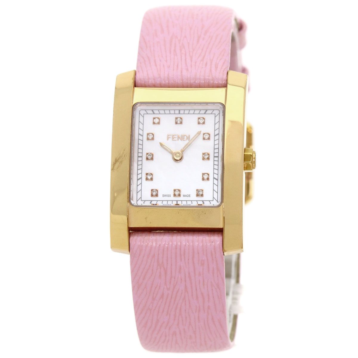 FENDI フェンディ 7000L スクエアフェイス 12P ダイヤモンド 腕時計 GP 革 レディース
