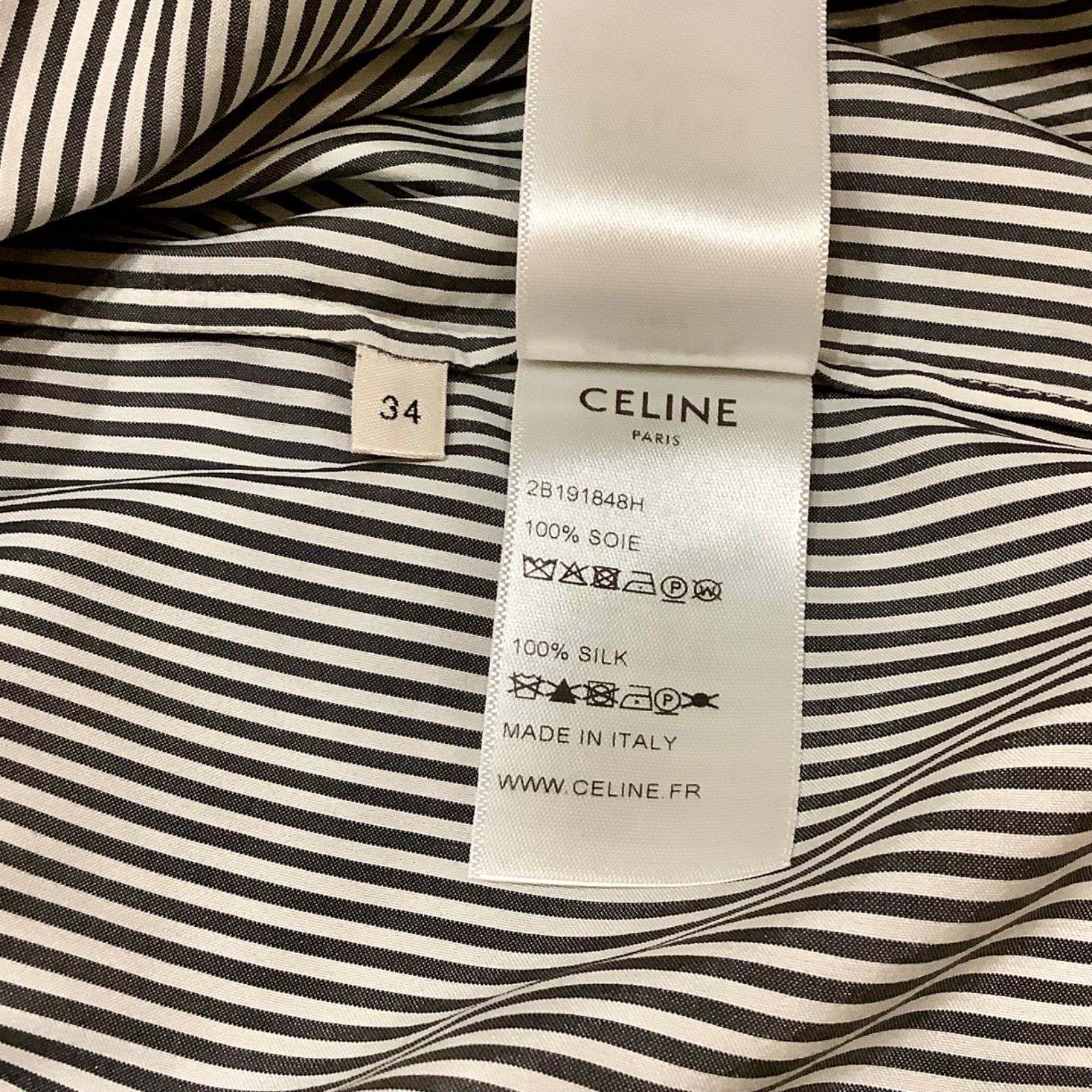 セリーヌ CELINE エディ期 ストライプ リボン ブラウス 長袖 34 