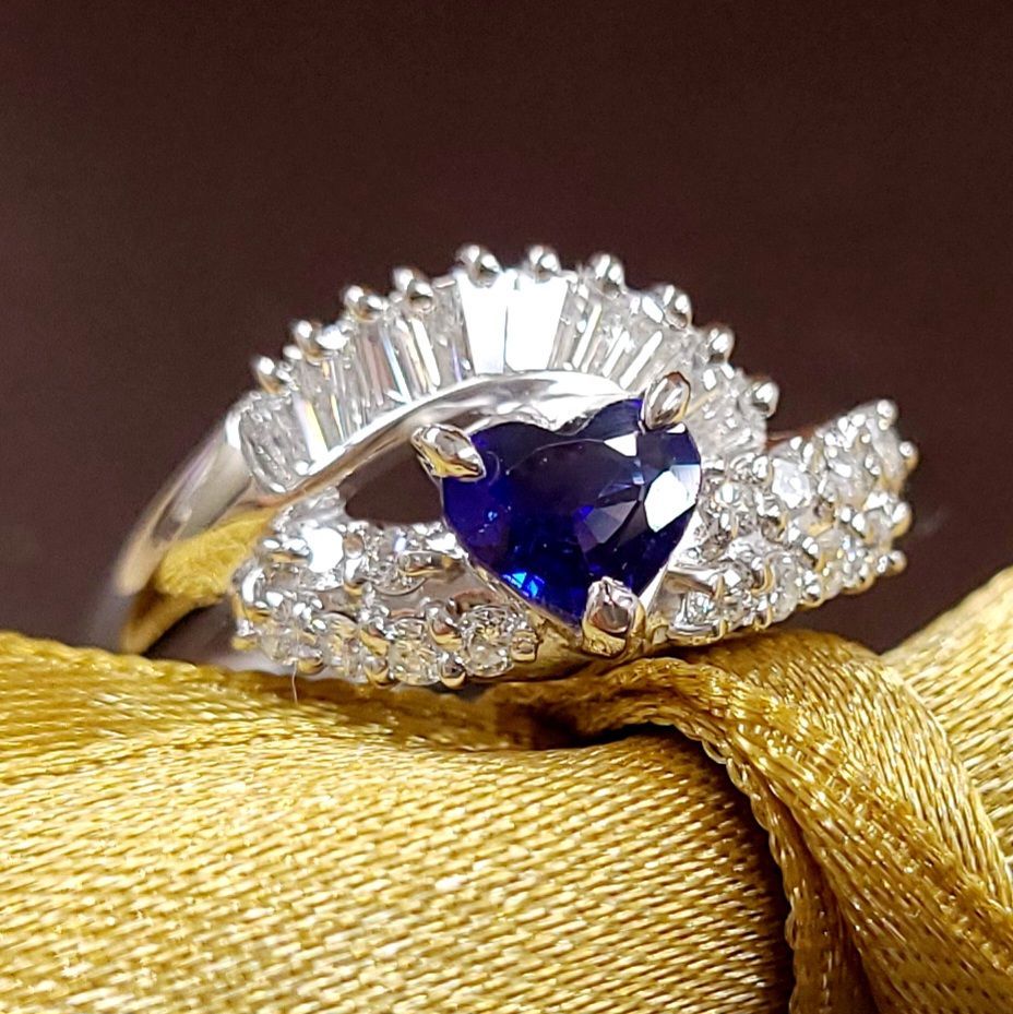 特品！0.45ct ハート！サファイア ダイヤモンド プラチナ リング 鑑別 