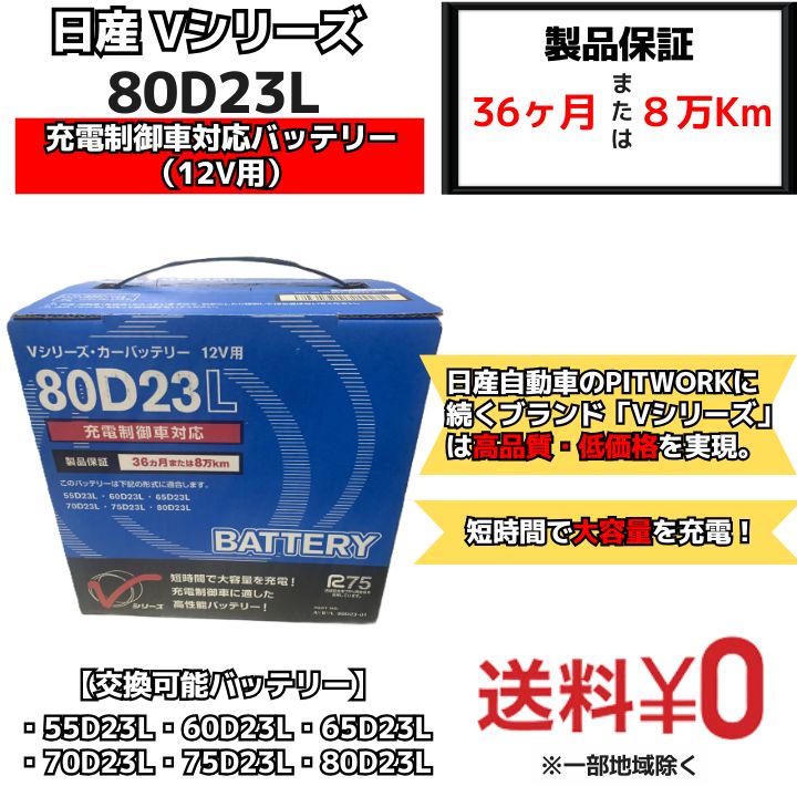 【新品】ニッサン純正 充電制御車 バッテリー Vシリーズ 80D23L