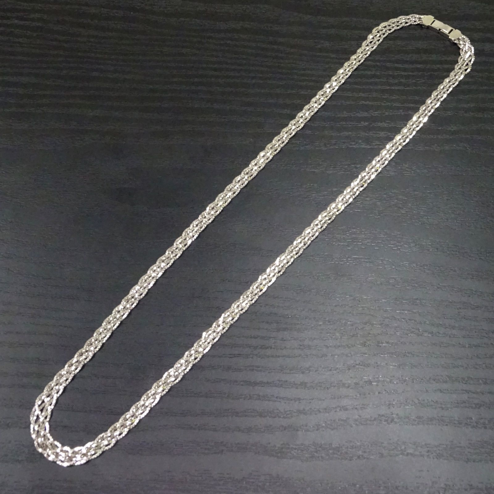 プラチナpt850 ボリューム 編み込み デザイン ロング ネックレス 60cm 
