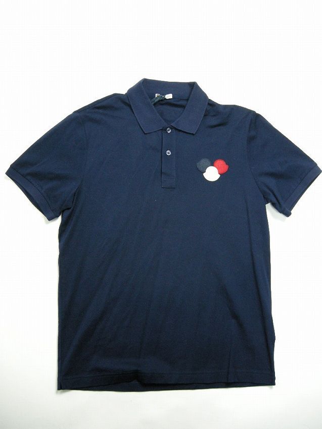 サイズM□新品□モンクレール 3連ロゴ付きポロシャツ 半袖 ネイビー系