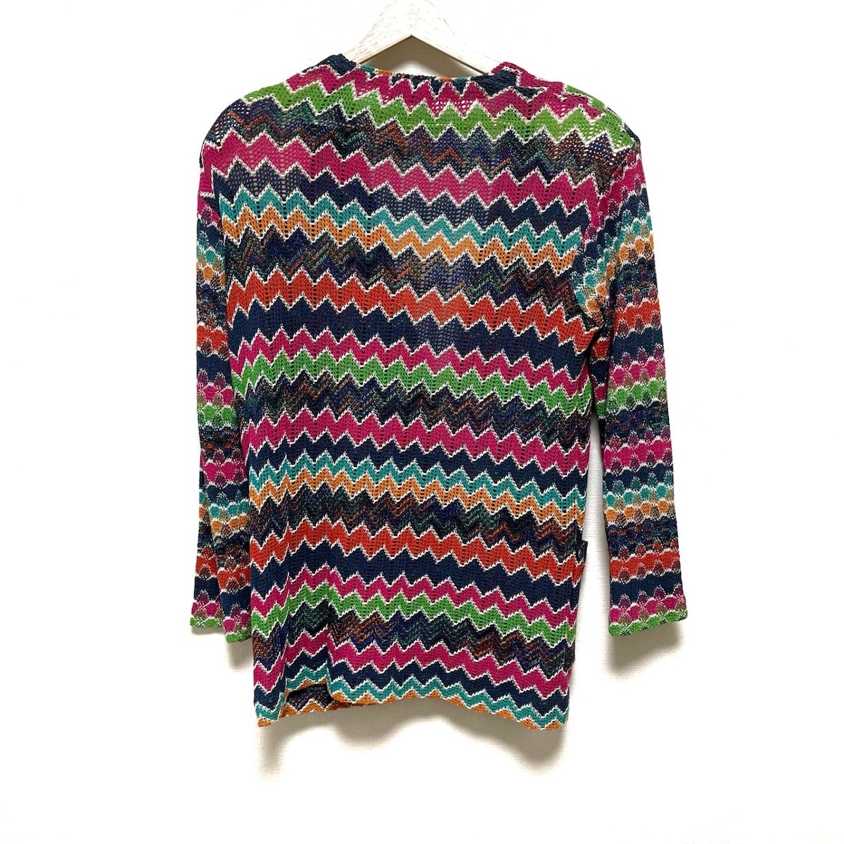 MISSONI(ミッソーニ) カーディガン サイズ40 M レディース美品 - ダークグリーン×ピンク×マルチ 長袖/肩パッド - メルカリ