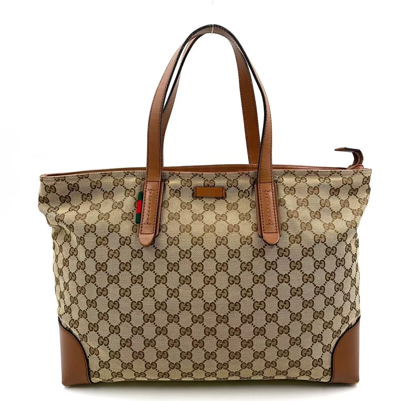 あ*⋈様 グッチ トートバッグ GGキャンバス シェリーライン ブラウン GUCCI シェリーライン GGキャンバス レザー×キャンバス ブラウン
