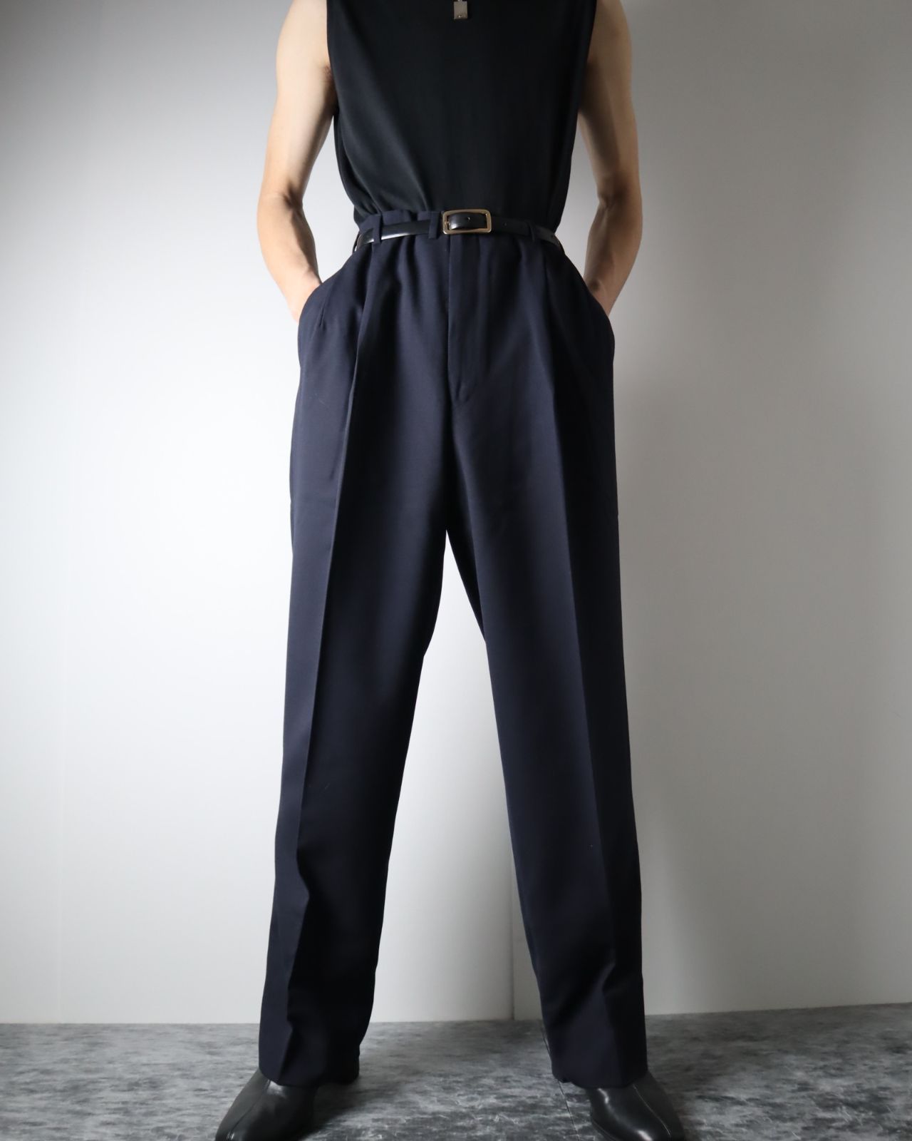 80s〜90s vintage 2タックワイドスラックス ウールヘリンボーン Euro