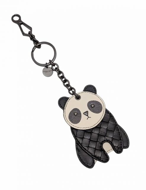 Bottega veneta ボッテガ ヴェネタ　黒の編み込みレザーキーホルダー アウトレット】BOTTEGA VENETAレザーxチェーン編み込みKeyring