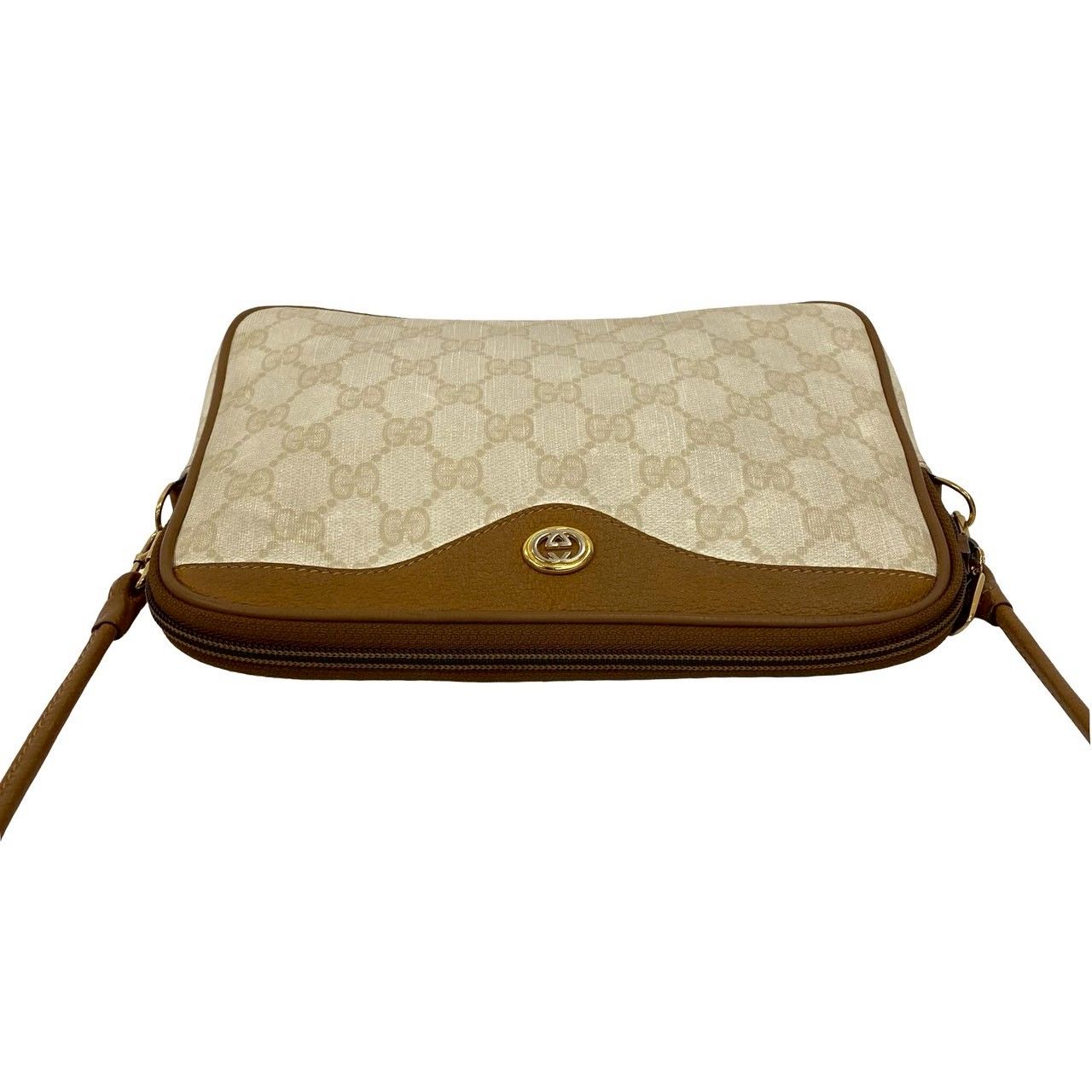 GUCCI ハンドバッグ　レザー　ライトブラウン　ロゴ　大容量　オールドグッチ GUCCI - グッチ ハンドバッグ レザー ライトブラウン ロゴ 大