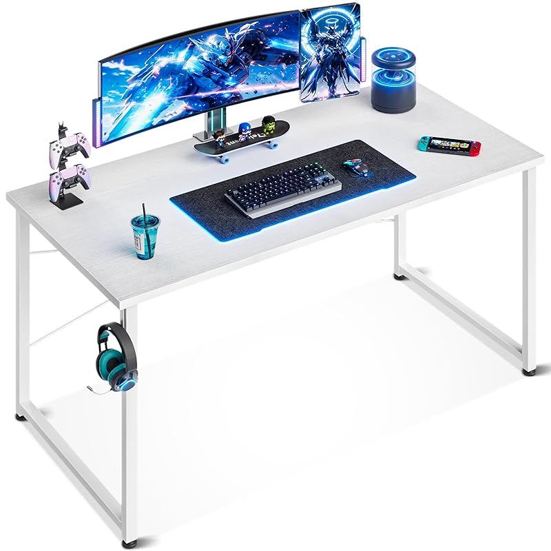 ODK デスク ゲーミングデスク 机 pcデスク 幅120cm パソコンデスク ?子 ゲームデスク computer desk ??? オフィスデスク 学習机 シンプル コンパクト フック付き 在宅ワーク おしゃれ 組立簡単 白い 0