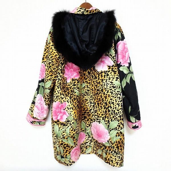 チャチャレオナール カラフル花柄コートピンク フード付き 11R wnc レオナール LEONARD コート 黒 黄色 ピンク 中綿 レオパード柄 花