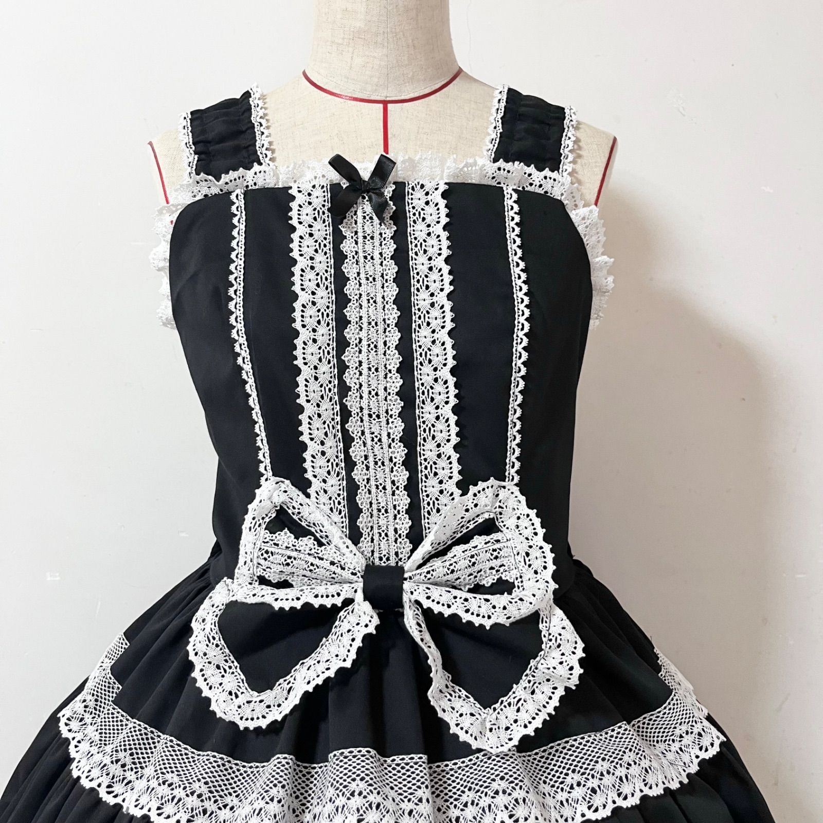 懐古ロリィタ✨️ティアードジャンパースカート 黒×白 ロリィタ