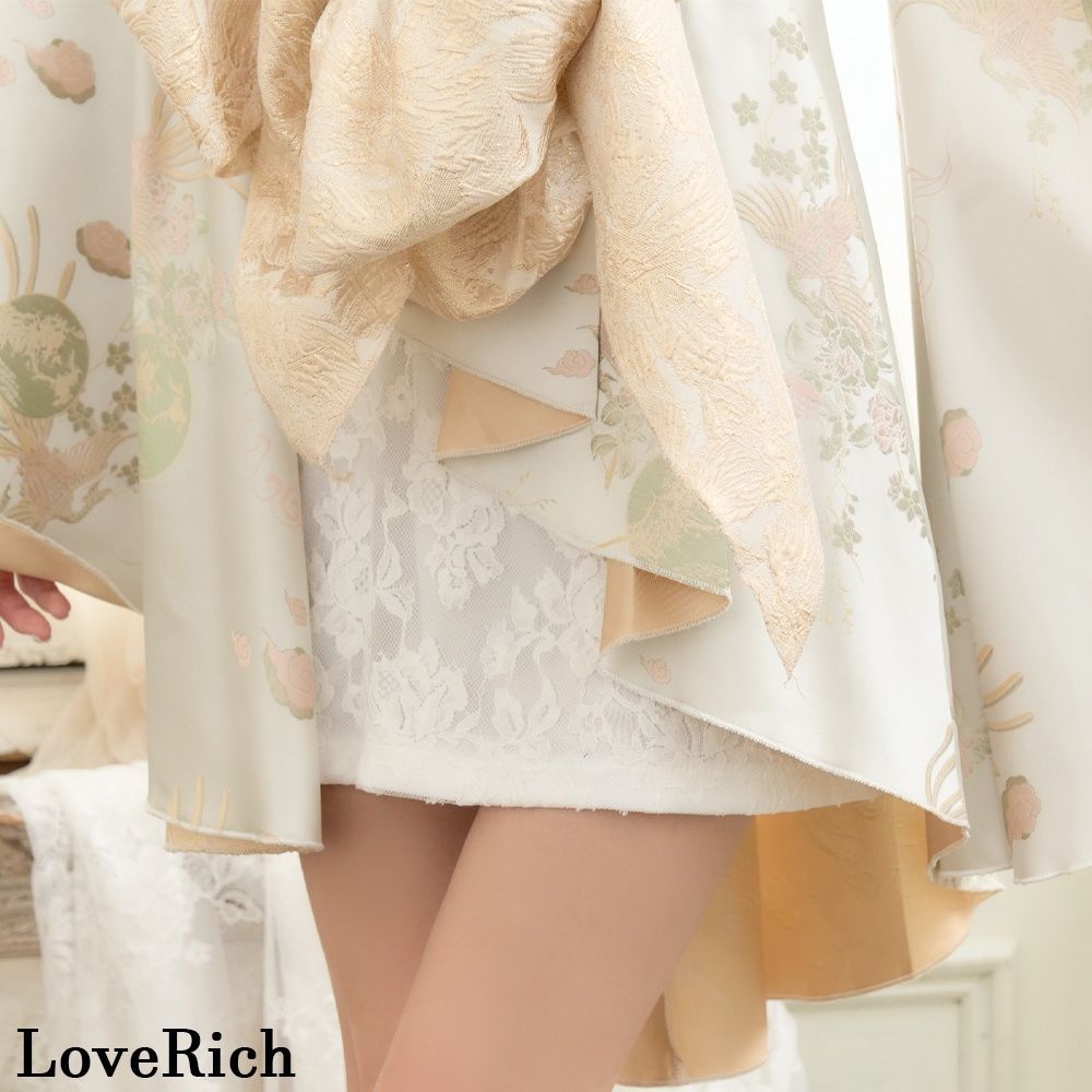 LoveRich ラブリッチ 【2点セット/2カラー】和柄 花柄 レーススカート フリル ミニ 豪華 帯 花魁 着物 ドレス コスプレ ハロウィン キャバドレス [1370] LoveRich ラブリッチ 【2点セット/2カラー】和柄 花柄 レーススカート