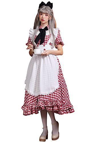 RPFLQ 2023新設計 メイド服 チェック柄 ロング 喫茶店 3色展開 