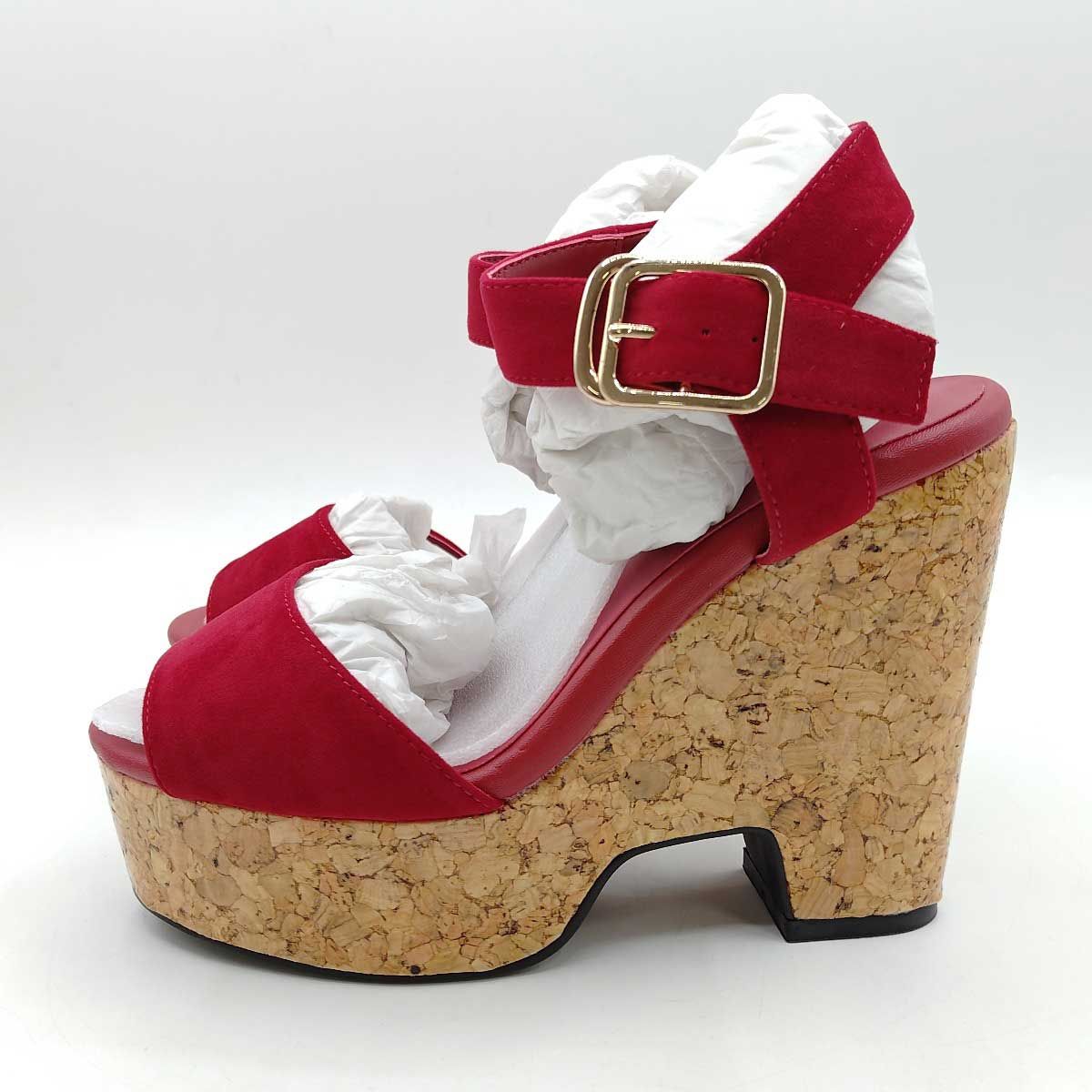 【未使用】スライ CORK WEDGE サンダル ストラップ ヒール (23.5-24cm) Mレッド  030ASM55-0300 レディース SLY