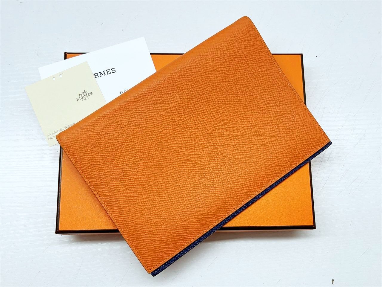 HERMES エルメス グローブトロッター 手帳カバー オレンジ ネイビー U刻印