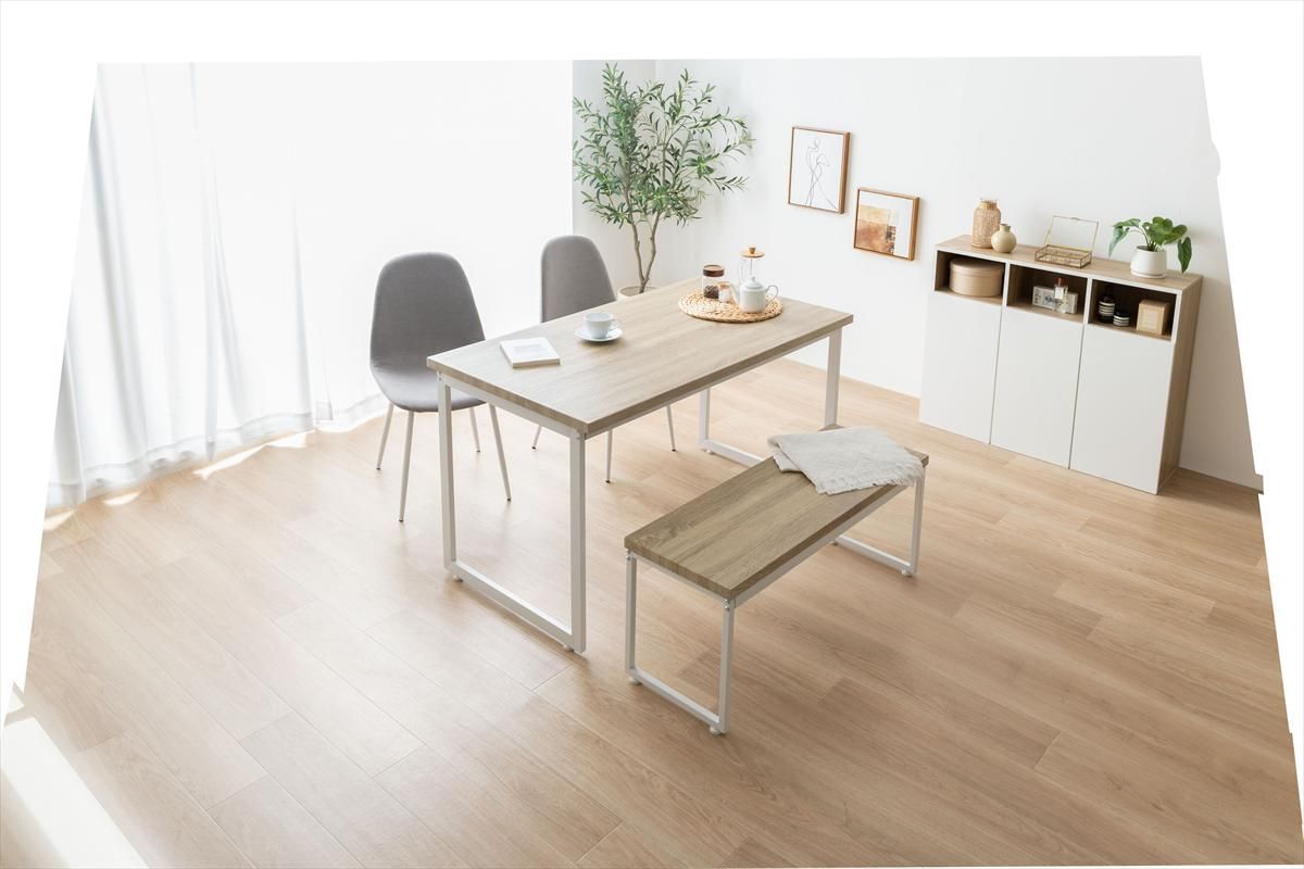 4点セット】Moku 幅130cmダイニングテーブル+ダイニングベンチ+チェア2脚