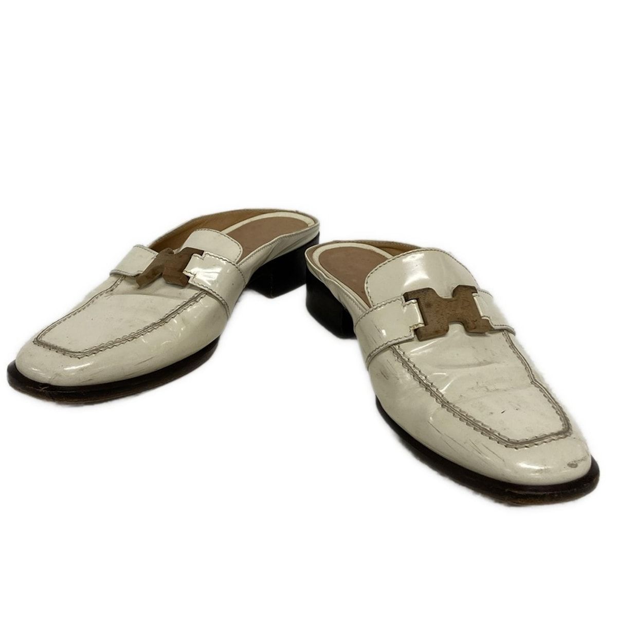 HERMES エルメス サンダル 37 レディース - アイボリー×ブラウン アウトソール張替済 レザー