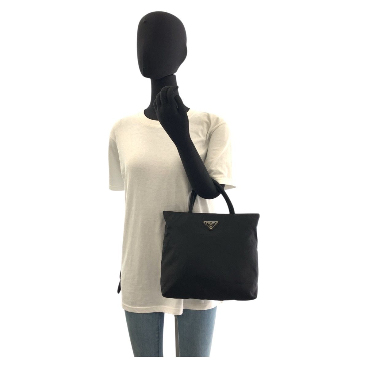 レディース 美品 PRADA プラダ テスート 三角ロゴプレート ブラック 黒 
