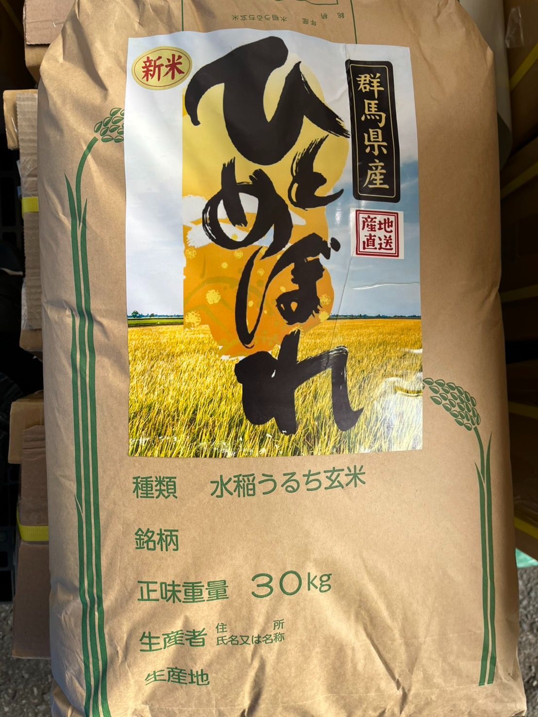 新米 令和7年度 群馬県産ひとめぼれ 玄米30kg 1等米