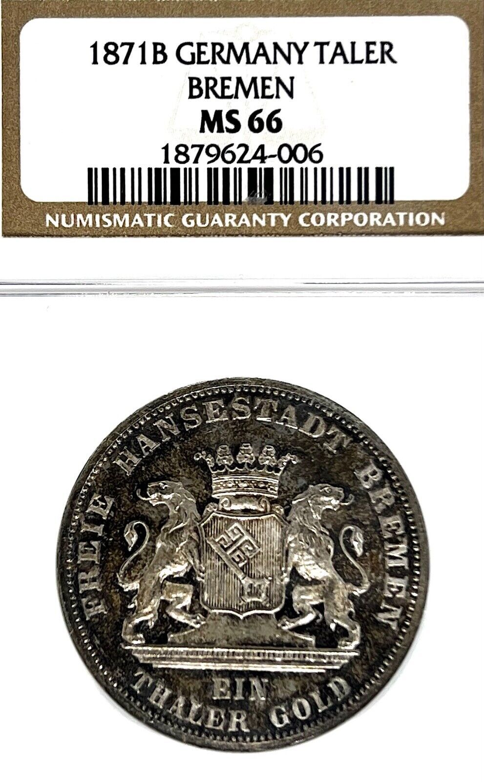 German States Bremen 1871 Taler Coin Thaler NGC MS 66 STG UNC|BU VICTORY RARE