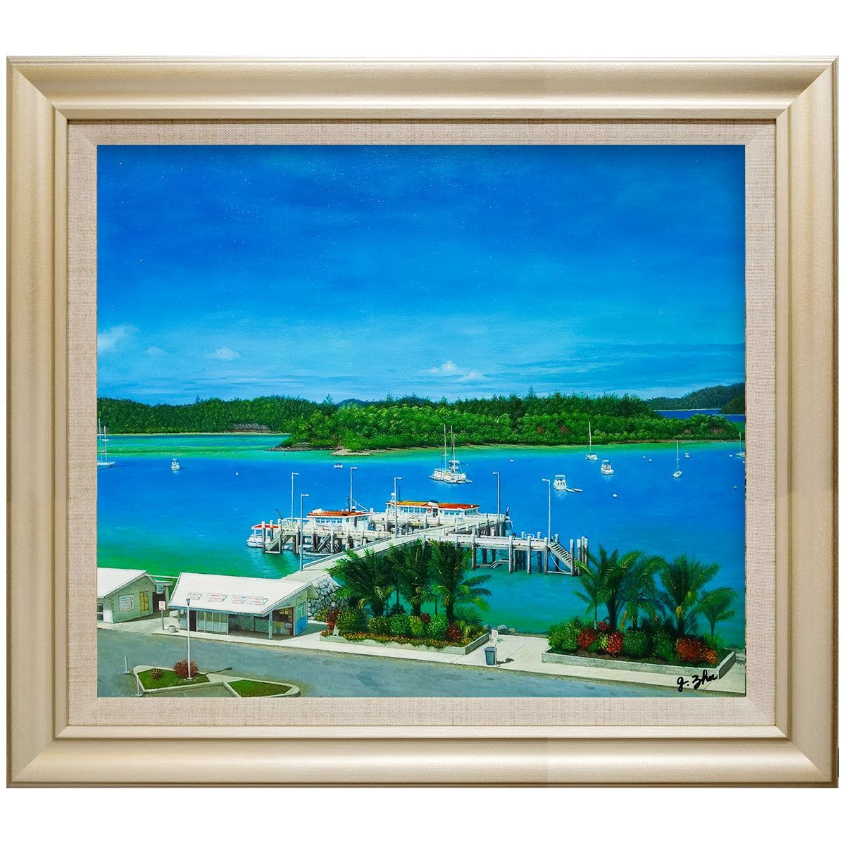 油彩原画 オーストラリア海景　F10号 油彩画 「シュートハーバー（オーストラリア）」 F10号 額入り