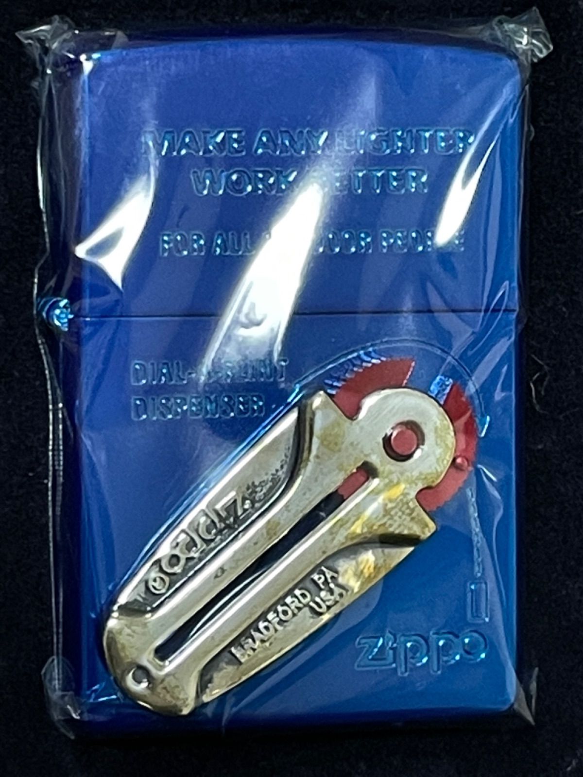 zippo フリントディスペンサー アウトドア FLINT DISPENSER OUTDOOR 2005年製 ブルー 立体メタル BLUE  デットストック シルバーインナー 同年代 2005年製 専用ケース 保証書 - メルカリ