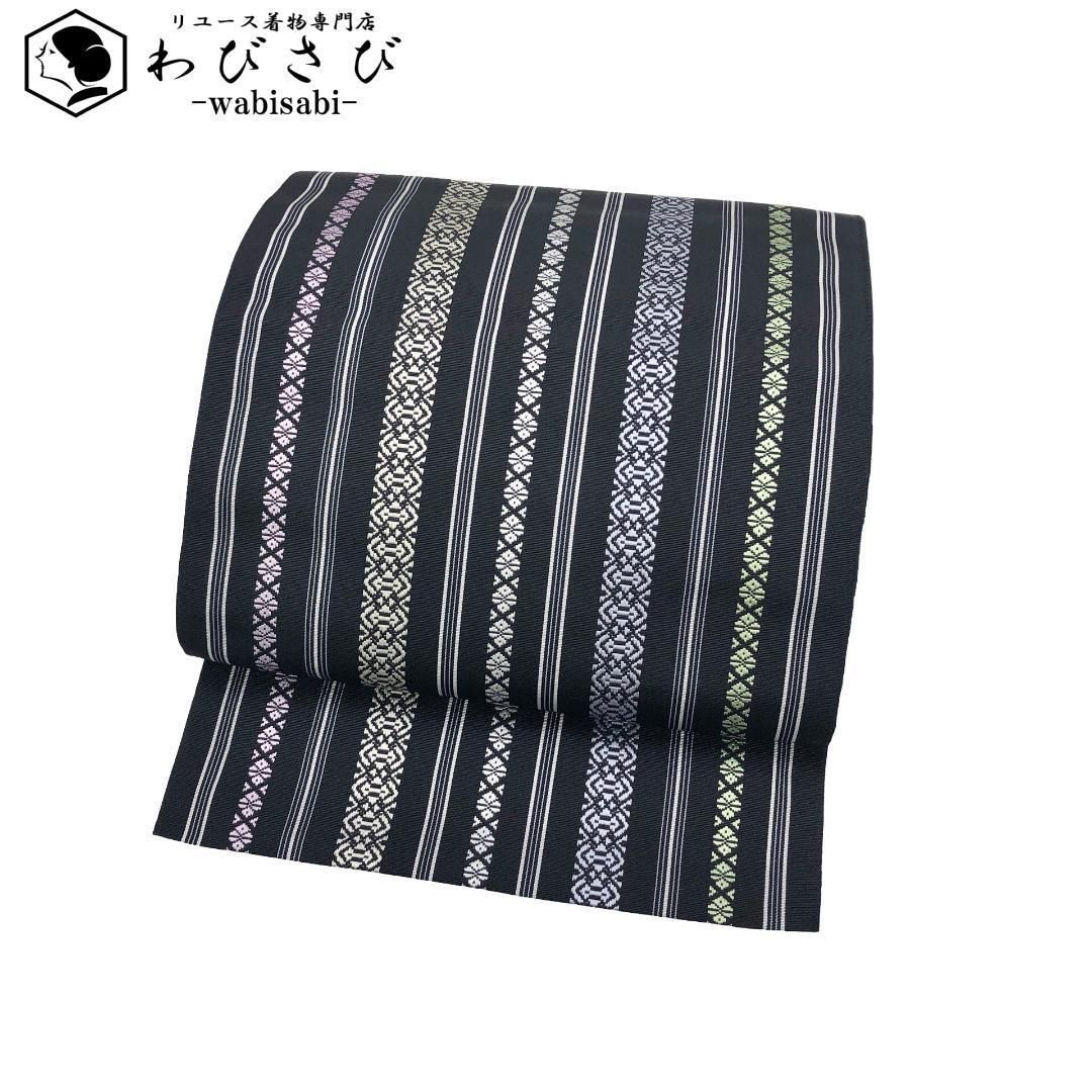 名古屋帯 本場筑前博多織 井上絹織 証紙付 献上柄 黒色 O-5561