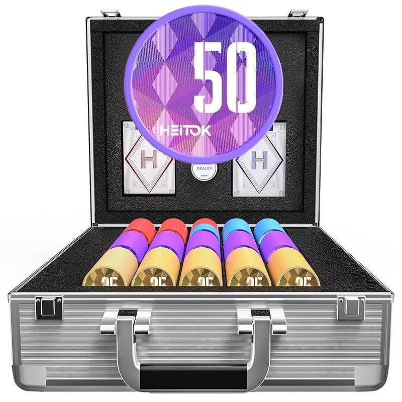 HEITOK ポーカーチップ ポーカーセット 600枚 数字入り 11.5g カジノチップ トランプ2組付属 ABS製チップ アルミ製スーツケース入り 0