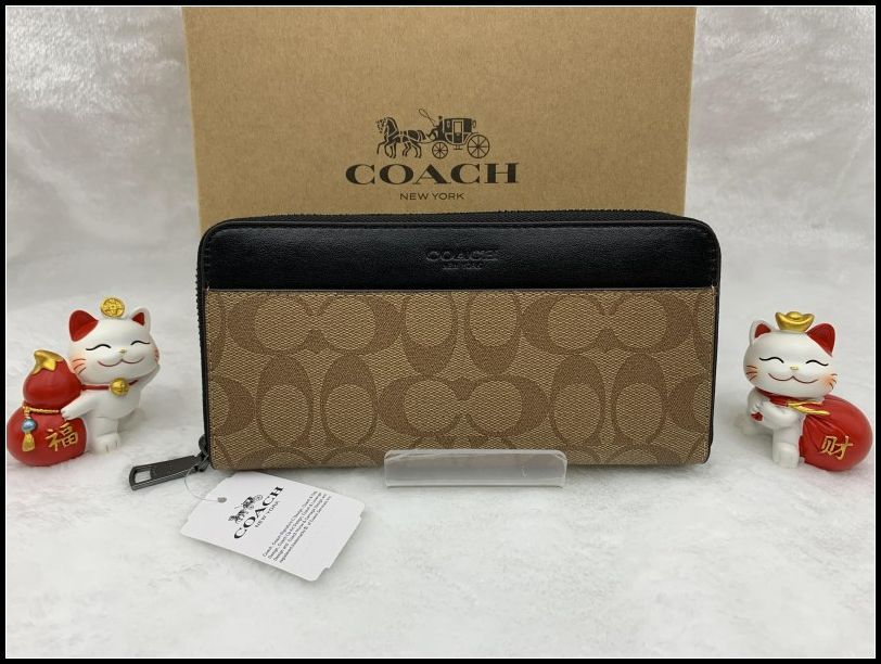 COACH 長財布 コーチ 財布 タンXブラック シグネチャー アコーディオン ウォレット プレゼント 贈り物 ギフト ラウンドファスナー ロング ジップ ファッション レディース メンズ 新品 未使用 F58112 C293Z-X1