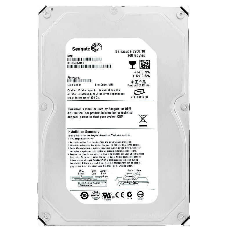 Seagate 360GB ST3360320AS 8Mb Cache 7200Rpm SATA II 3.5 Hard Drive