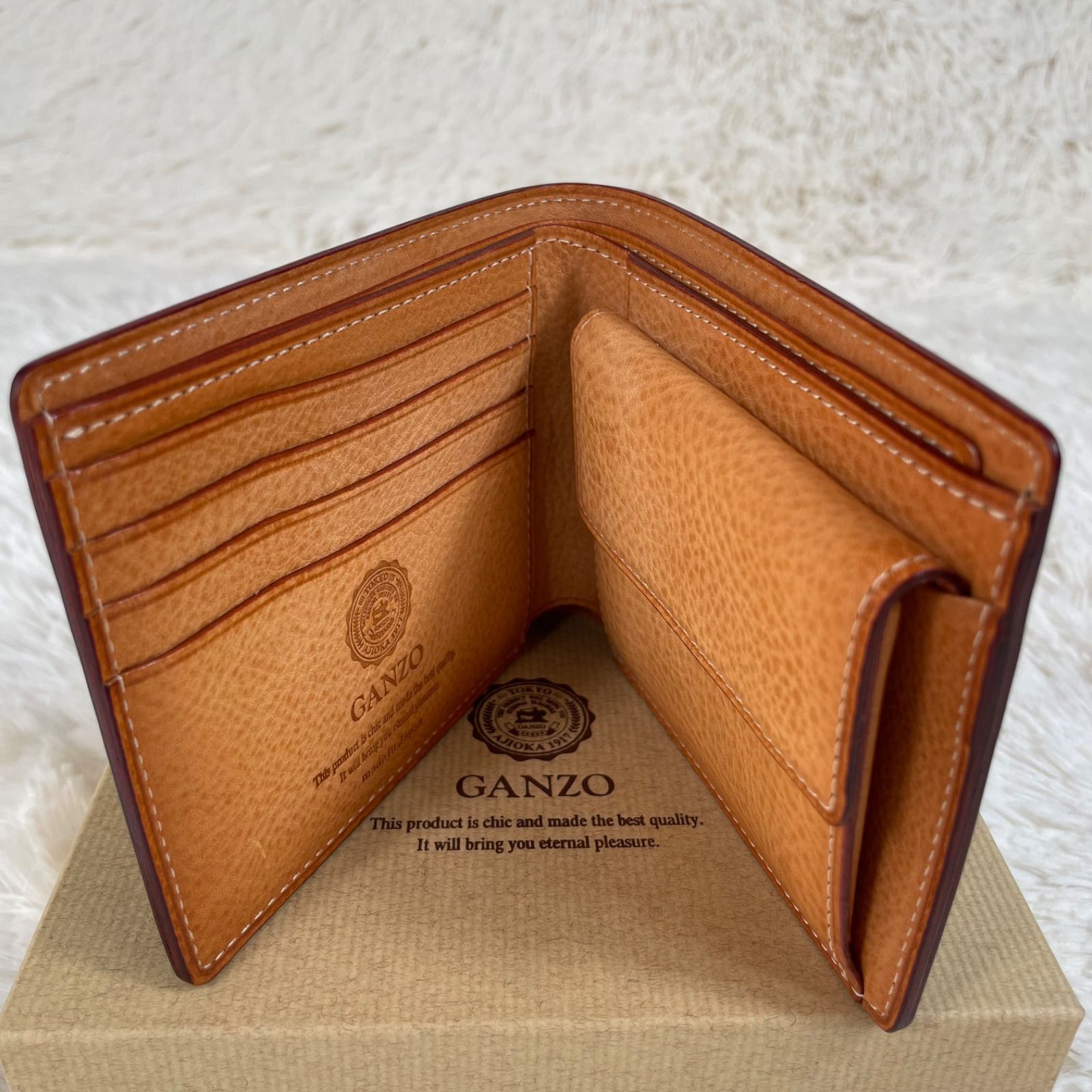 希少 GANZO ガンゾ シンブライドルレザー 二つ折り財布 ヘーゼルカラー