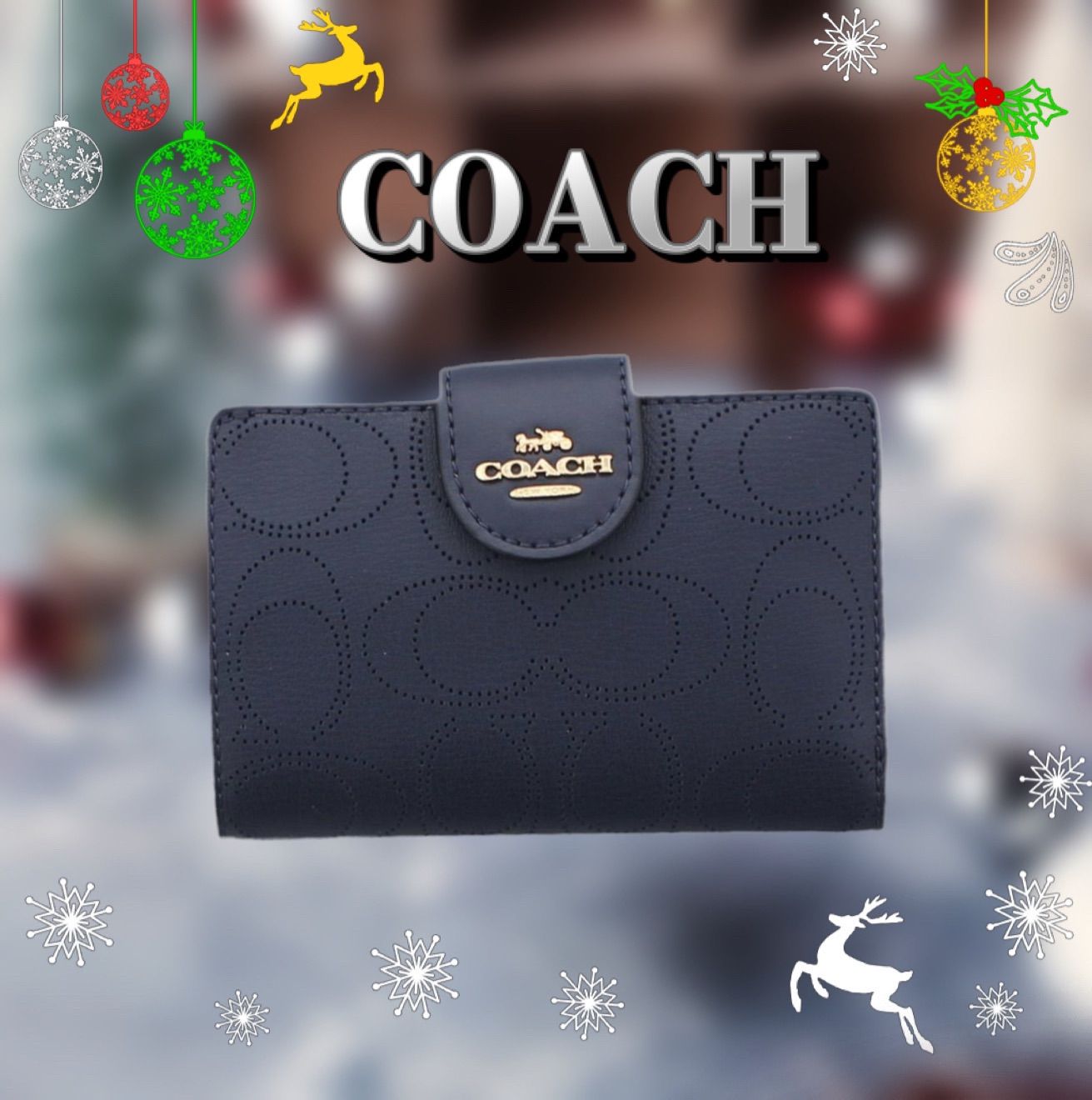 COACH コーチ 折り財布 ミッドナイト ネイビー シグネチャー C4768