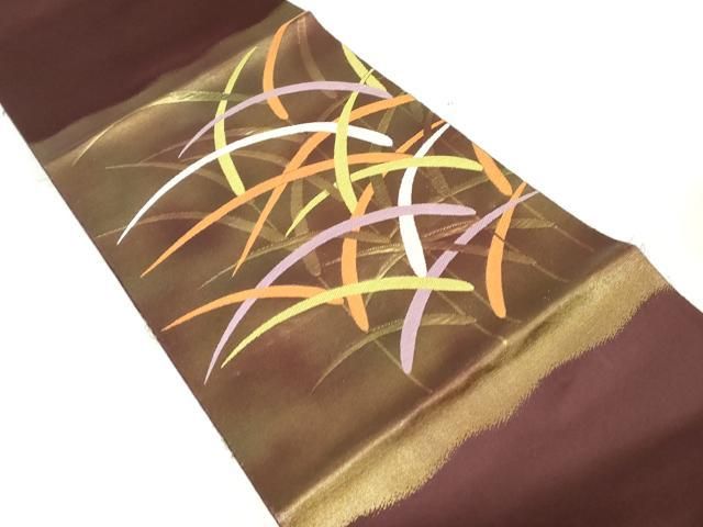 平和屋着物◎八寸名古屋帯 葦文様 金糸 正絹 逸品 DAAT2483qa