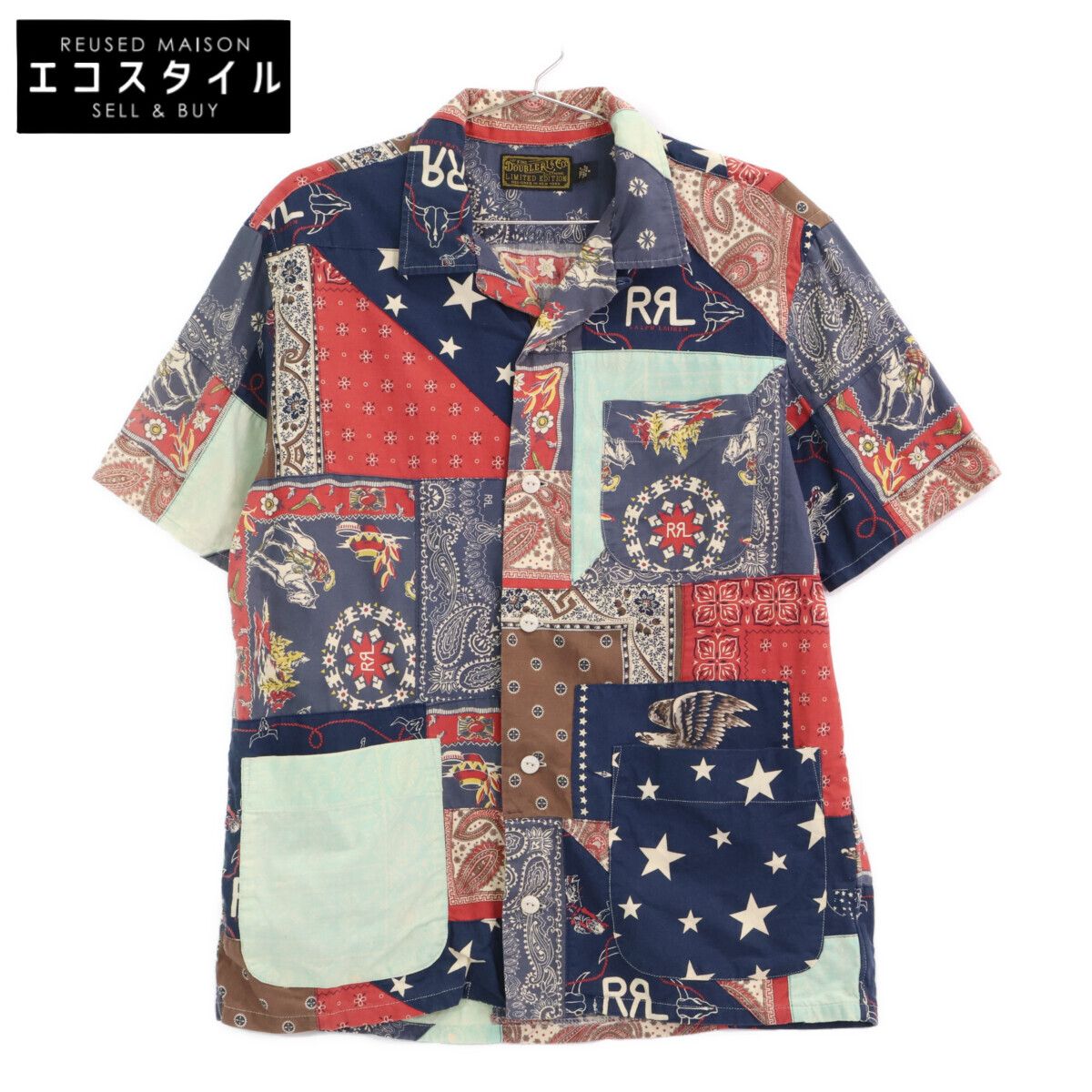 RRL ダブルアールエル ﾏﾙﾁｶﾗｰ ﾘﾐﾃｯﾄﾞｴﾃﾞｨｼｮﾝ 総柄 ﾊﾟｯﾁﾜｰｸｼｬﾂ M