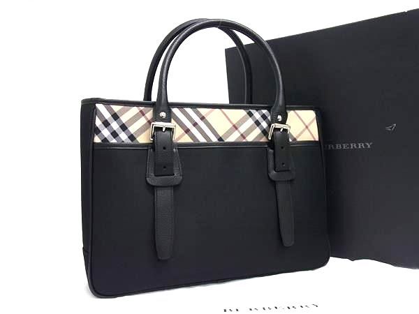 BURBERRY バーバリー ノバチェック ナイロンキャンバス ハンドバッグ ビジネス 書類かばん メンズ ブラック系 FP5932