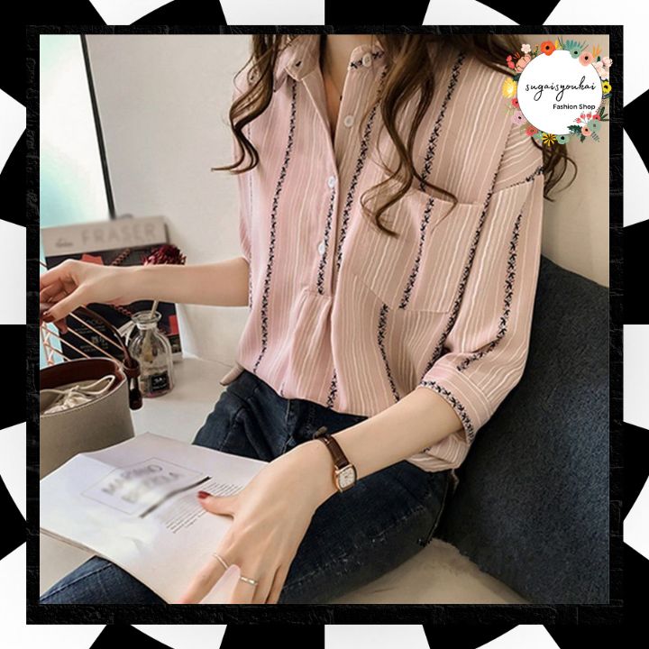 ストライプシャツ ブラウス トップス シャツブラウス レディース V  