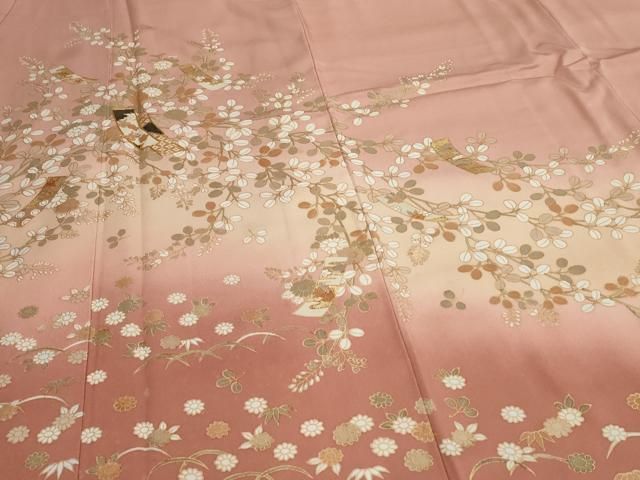 平和屋着物□訪問着 駒刺繍 冊子枝花文 暈し染め 金彩