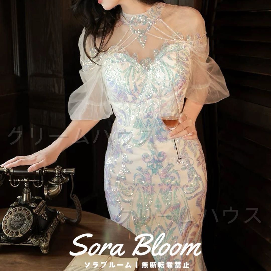 ?♥ オーロラのスパンコールにビジューが美しい イブニングドレス大人可愛い おとなかわいい スカート モード系ロマンチック