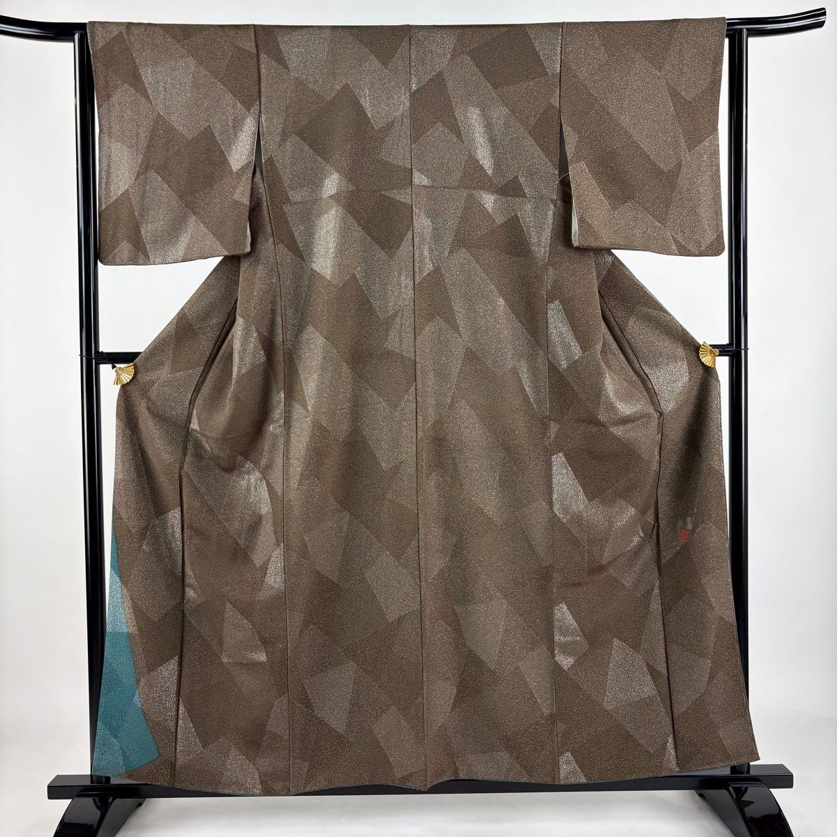 小紋 身丈158.5cm 裄丈62cm S 袷 藤林徳扇 落款 幾何学模様 銀糸 茶色 正絹