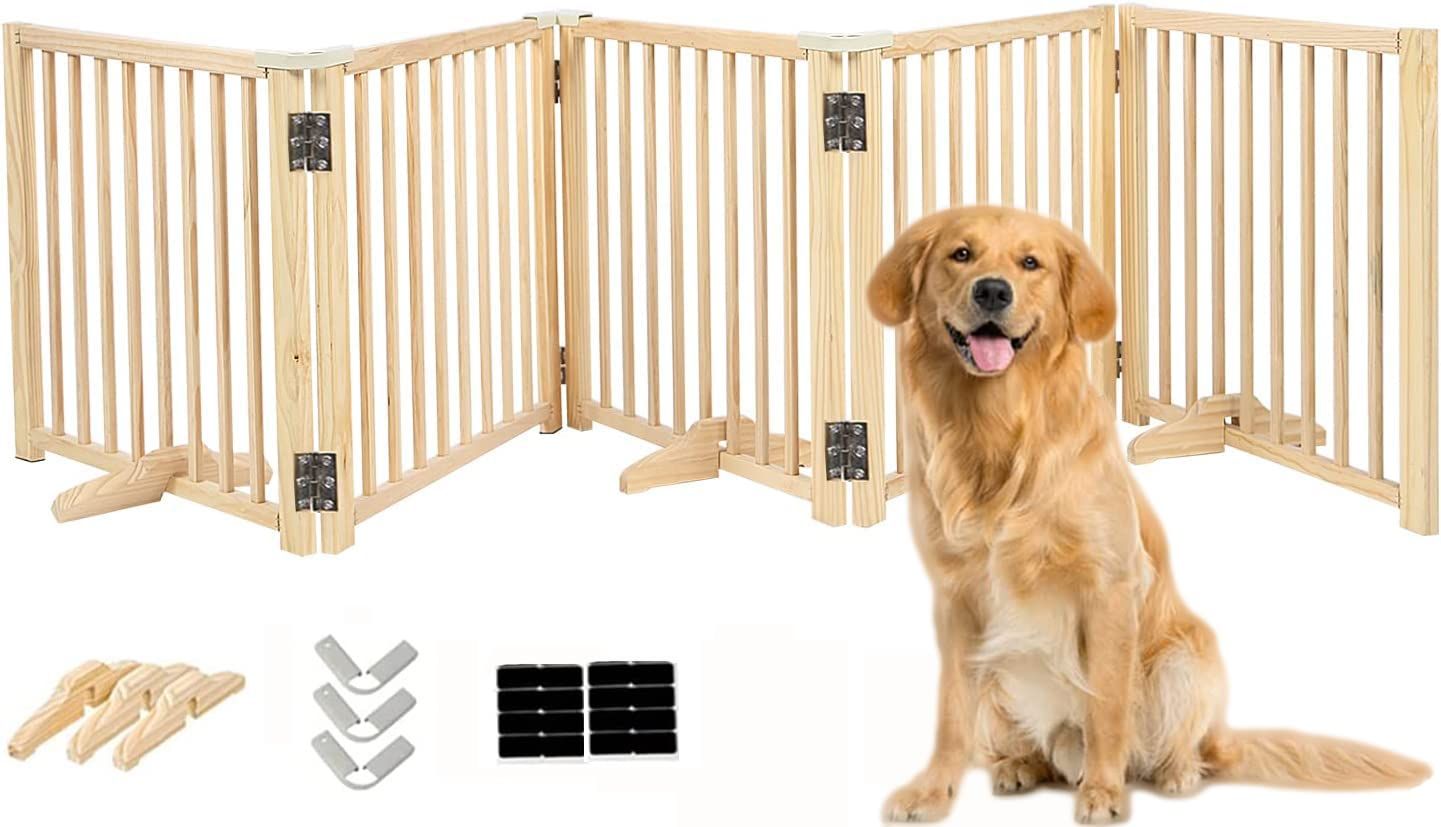 木製 ペットゲート パーテーション 置くだけ ペットフェンス 犬 柵 安全柵 小型犬 中型犬 脱走防止 ガード 飛び出し防止 多頭飼い ペットガード 幅304cm x高さ60cmx奥行き60.5cm 5枚