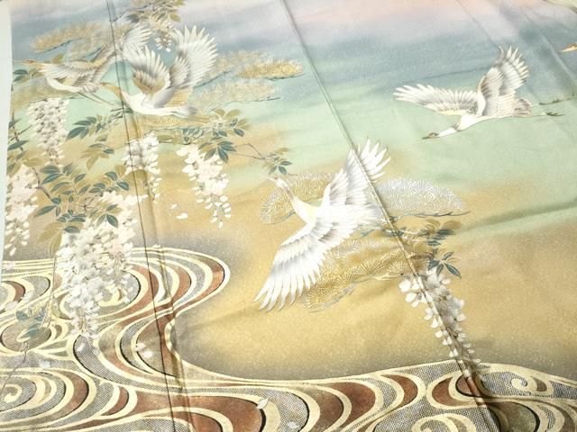 平和屋着物○豪華振袖 浜松飛鶴枝花文 暈し染め 金銀彩 正絹 逸品