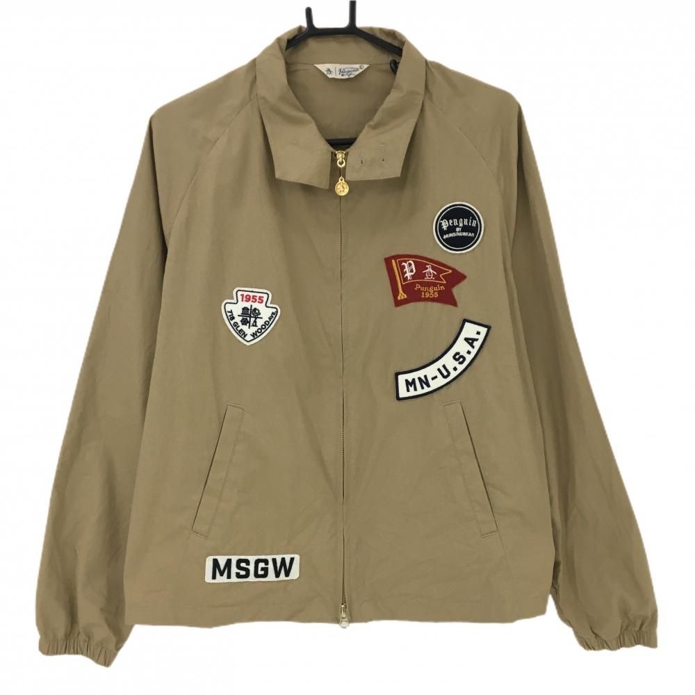 【美品】マンシングウェア ジャケットブルゾン ベージュ コットン100% ワッペン メンズ L ゴルフウェア Munsingwear