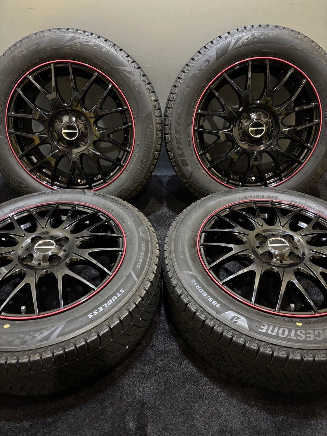 185|60R15 BRIDGESTONE|VRX3 21年製 PRAVA 15インチ 6J 43 100 4H スタッドレス 4本 アクア ヤリス フィット 南2-J348